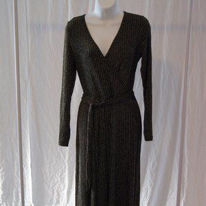 SheKiss Womens Sexy V-Neck Sparkly Long Sleeve Jumpsuit, Gold/Black, Small